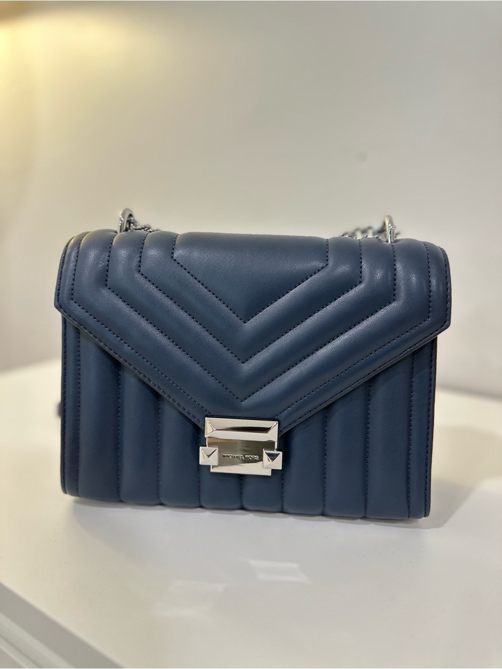 Michael Kors Quilted Chevron Crossbody Bag - Navy Blue